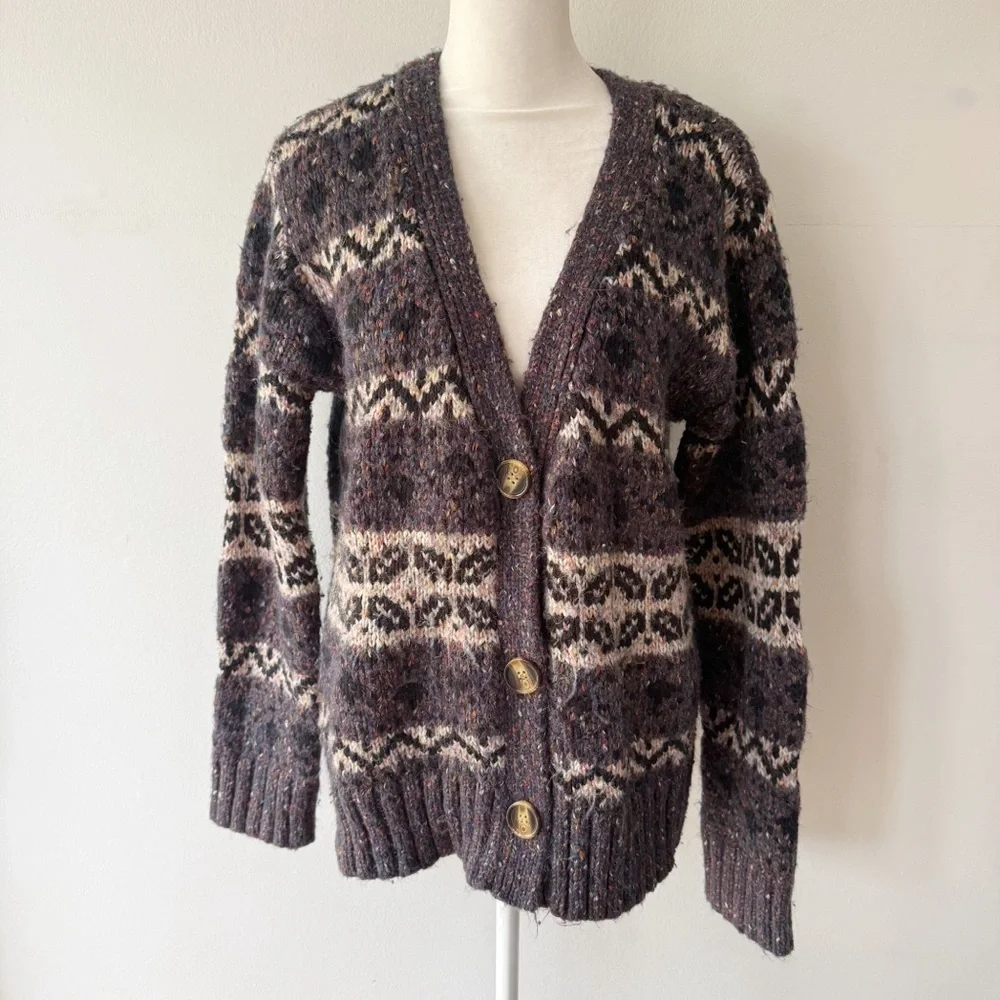 Mystree Women Fair Isle Chunky Cardigan Large Cabin Casual Forest Ski Indie